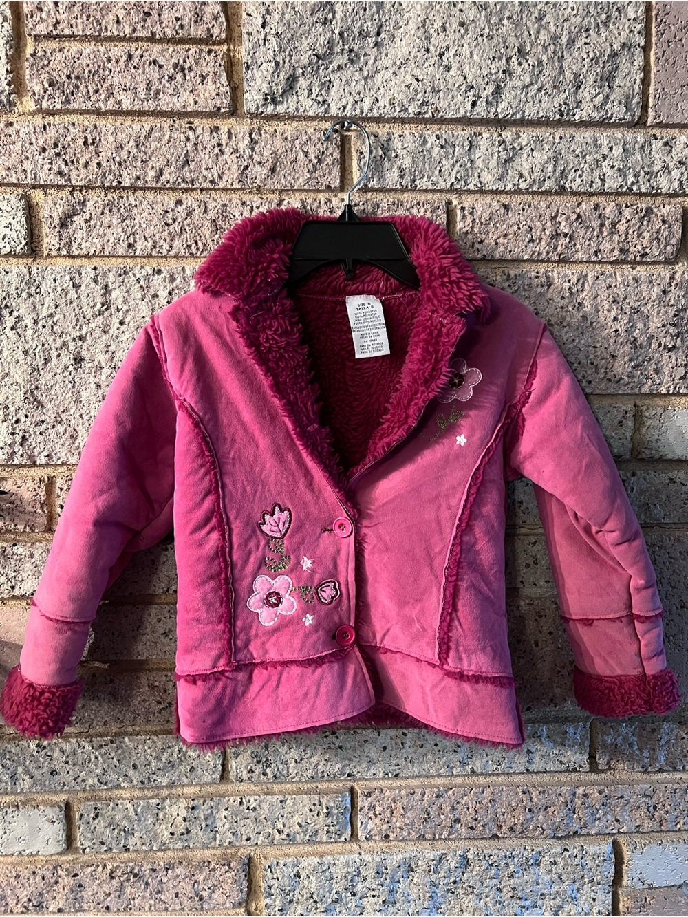 Vintage Y2K Nordstrom Gymboree Style Pink Floral Shearling,embroidered Jacket, 6